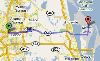 Fahrstrecke: Orlando bis zum Kennedy-Space-Center