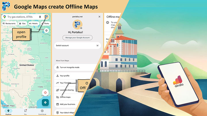 Tips for using mobile internet and offline navigation with Google Maps when traveling through the USA